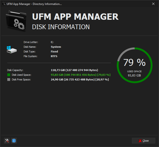 UFM App Manager - Disk Information Mode
